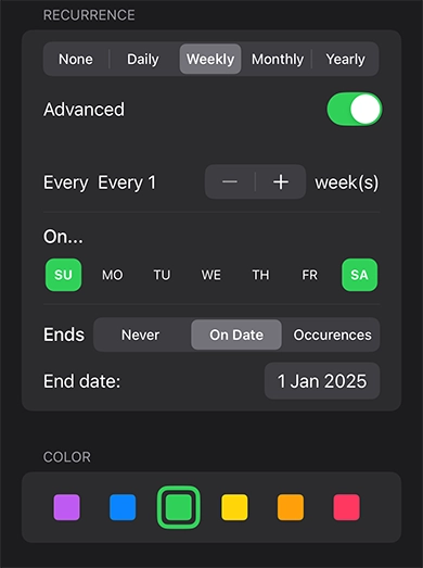 time block edit view