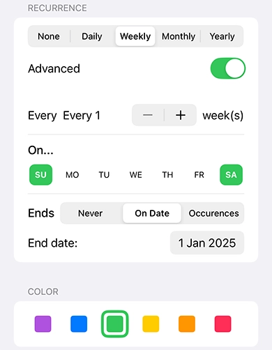 time block edit view